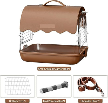 Parrot Cage Aviary, Bird Carrier Backpack with Perch, Transparent Travel Bird Cage Bag with Shade Cover Visible Window for Parrots Budgie Bird Parrot Aviary(Brown)