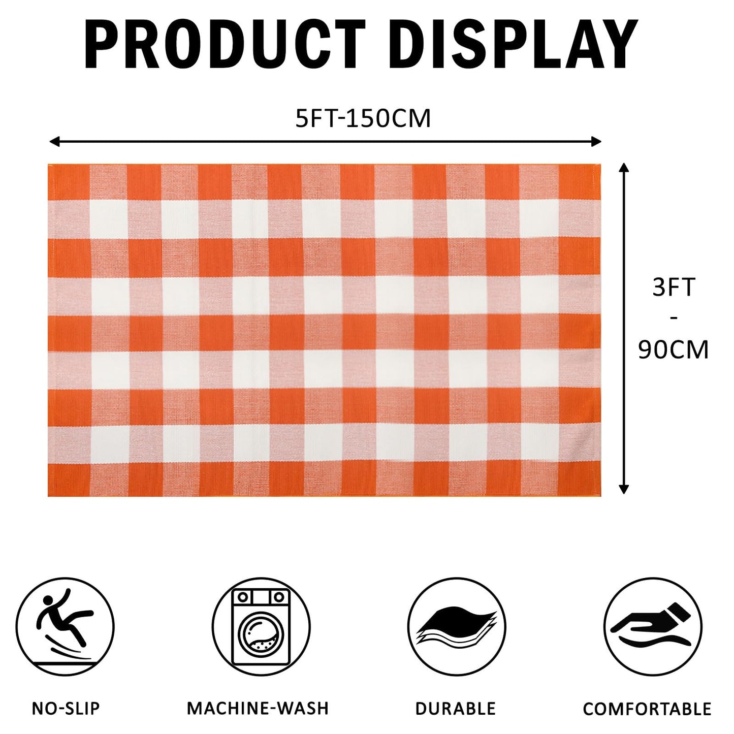 WAYYE Buffalo Plaid Outdoor Rug 3x5 Ft Orange and White Checkered Area Rug Halloween Washable Doormats Fall Indoor Outdoor Rugs for Layered Front Door Mats, Porch, Entryway, Kitchen, Farmhouse