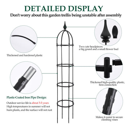 WellSign Obelisk Trellis for Climbing Plants Outdoor 6.6ft, Garden Tower Trellis for Potted Plants Indoor with Twist Tie, Clips and Butterflies Rustproof Coated Metal Support for Vines Rose 2Pack