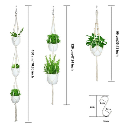 6 Pieces Macrame Plant Hangers with 6 Hooks, Different Tiers, Handmade Rope Hanging Planters Set Flower Pots Holder Stand Hanging Plant Holder for Indoor Outdoor Boho Home Decor (Creamy White)