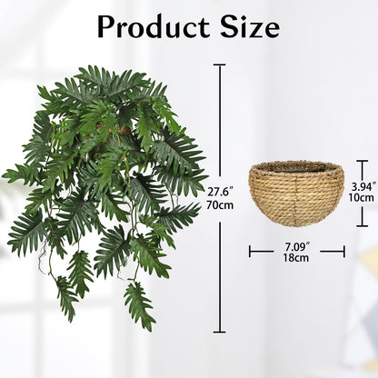 Large Fake Hanging Plants in Pot for Indoor & Outdoor, Long Artificial Monstera Hanging Basket, 27.6" Fake Potted Vines Ivy Greenery Plant for Room Wall Shelf Decor Living Room Bathroom Patio Porch