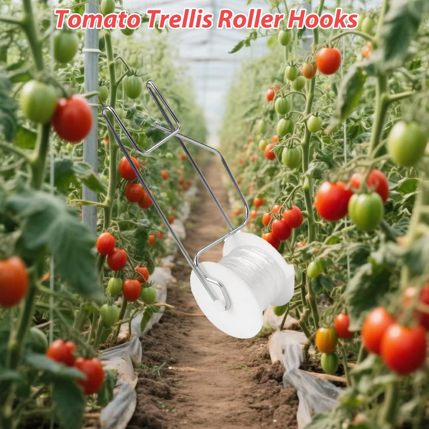 Tomato Support Hooks with String,10 Pack Tomato Trellis Roller Hooks with 49.2FT String for Plant,Greenhouse Tomato Flower Vine Twine Crop Trellis Kit Plant Roller Hook