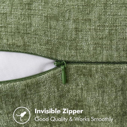 MIULEE Pack of 2 Lumbar Throw Pillow Covers 12x20 Inch Sage Green Farmhouse Decorative Pillow Covers with Stitched Edge Soft Chenille Solid Dyed Summer Pillow Covers for Couch Sofa Bed Living Room