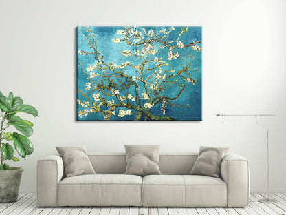 Wieco Art Framed Wall Art Canvas Prints of Almond Blossom by Vincent Van Gogh Paintings Reproduction Abstract Artwork for Wall Decor Golden Frame