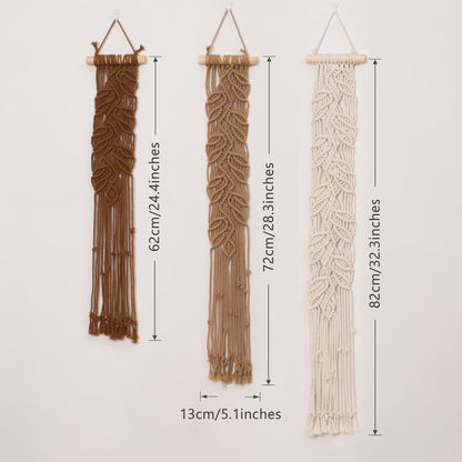 HVEST 3 Pcs Small Macrame Wall Hanging Boho Decor Handmade Woven Tapestry for Bedroom, Brown Macrame Wall Art for Living Room Nursery Apartment Office Home Decor