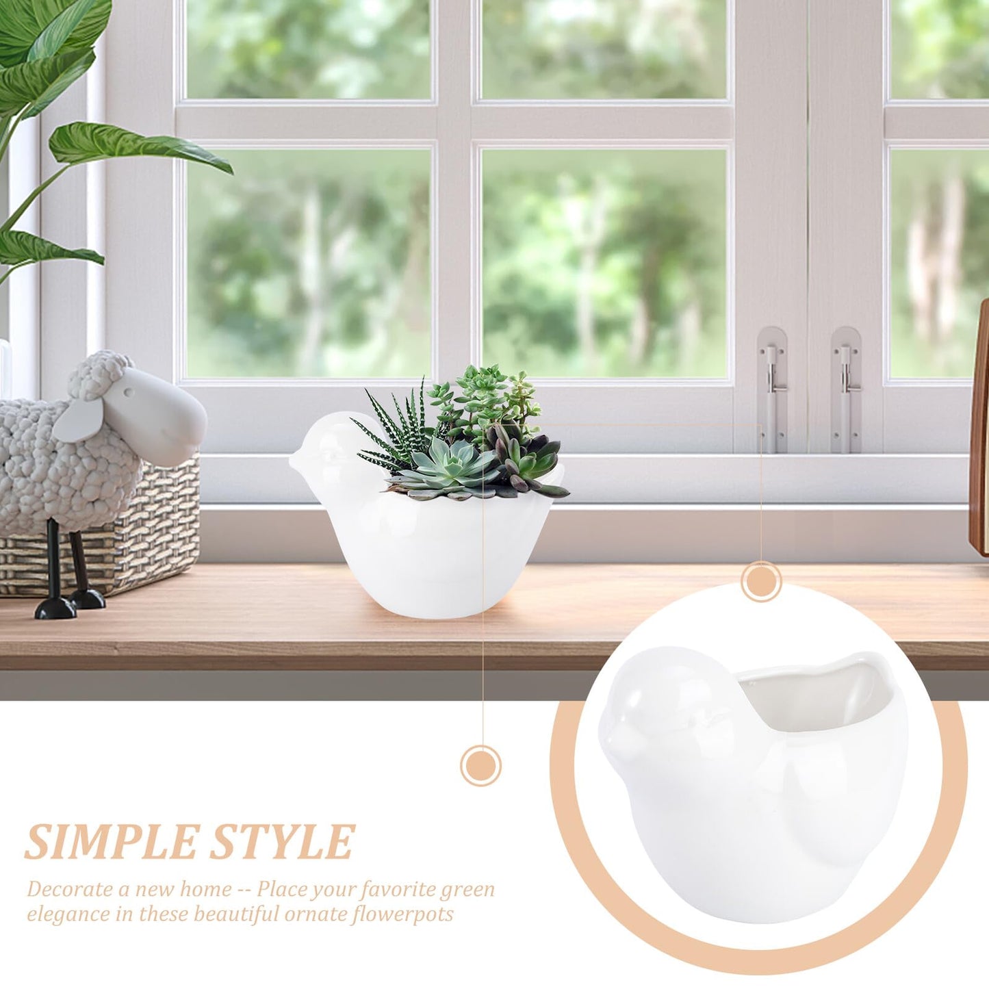 DRESSOOS Creative Bird Modeling Ceramic Succulent Flowerpot Unique Animal Planter Pot for Indoor Outdoor Home Office Garden Decoration for Small Flowers and