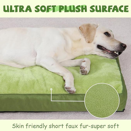Dog Crate Bed Waterproof Deluxe Plush Dog Beds with Removable Washable Cover Anti-Slip Bottom Pet Sleeping Mattress for Large, Medium, Jumbo, Small Dogs, 41 x 27 inch, Green