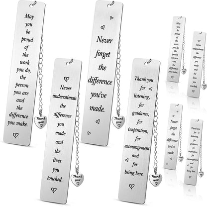 Ferraycle 8 Pcs Metal Bookmark Bulk Teacher Appreciation Gifts Never Forget The Difference You Make Bookmark for Friends Teacher Classmate Book Lovers Valentine's Day Gifts