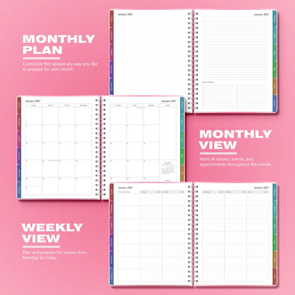 Teacher Lesson Planner 2026-2027 Academic Year, Aug 2026-Jul 2027, Deluxe 26-27 Lesson Plan Book for Teachers Supplies & Homeschool Planner with Pocket & Monthly Tabs, 8.5" x 11", Pink Ombre