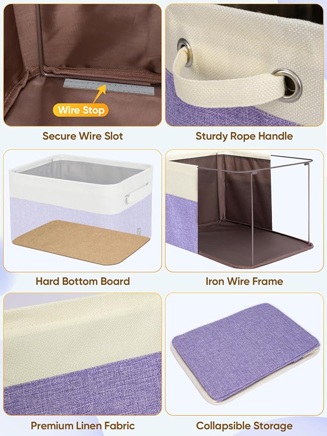BALEINE 2 Pack Fabric Closet Storage Bins for Shelves, Linen Closet Organizers and Storage, Decorative Baskets for Organizing, Shelf, Clothes, Home, Office (Lavender, 15''x11''x9.5'')