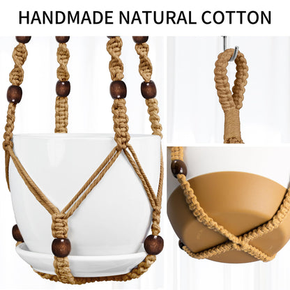IDEEEPAN Macrame Plant Hanger - Fits 4 to 13 inches Pots for Indoor Outdoor, 35"/29"/23" Different Sizes Set, Brown (POTS NOT Included)