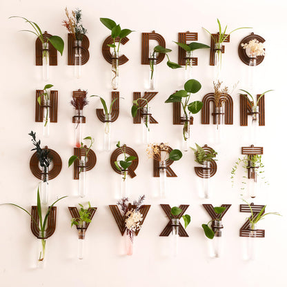 5 Pack Letter Wall Propagation Planters Test Tubes Wall Decor for Hanging Plants Clear Water Plant Vase Brown Wood Upletter Alphabet Functional Art Boho Set Dream