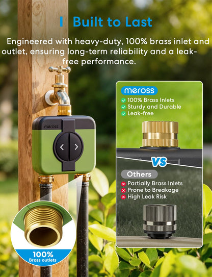 meross WiFi Water Timer for Garden Hose, 2 Zone WiFi Hose Timer with Brass Inlet and Outlet, WiFi Sprinkler Controller, Rain Delay, Smart Water Valve for Garden, Lawn & Yard, Remote & Voice Control