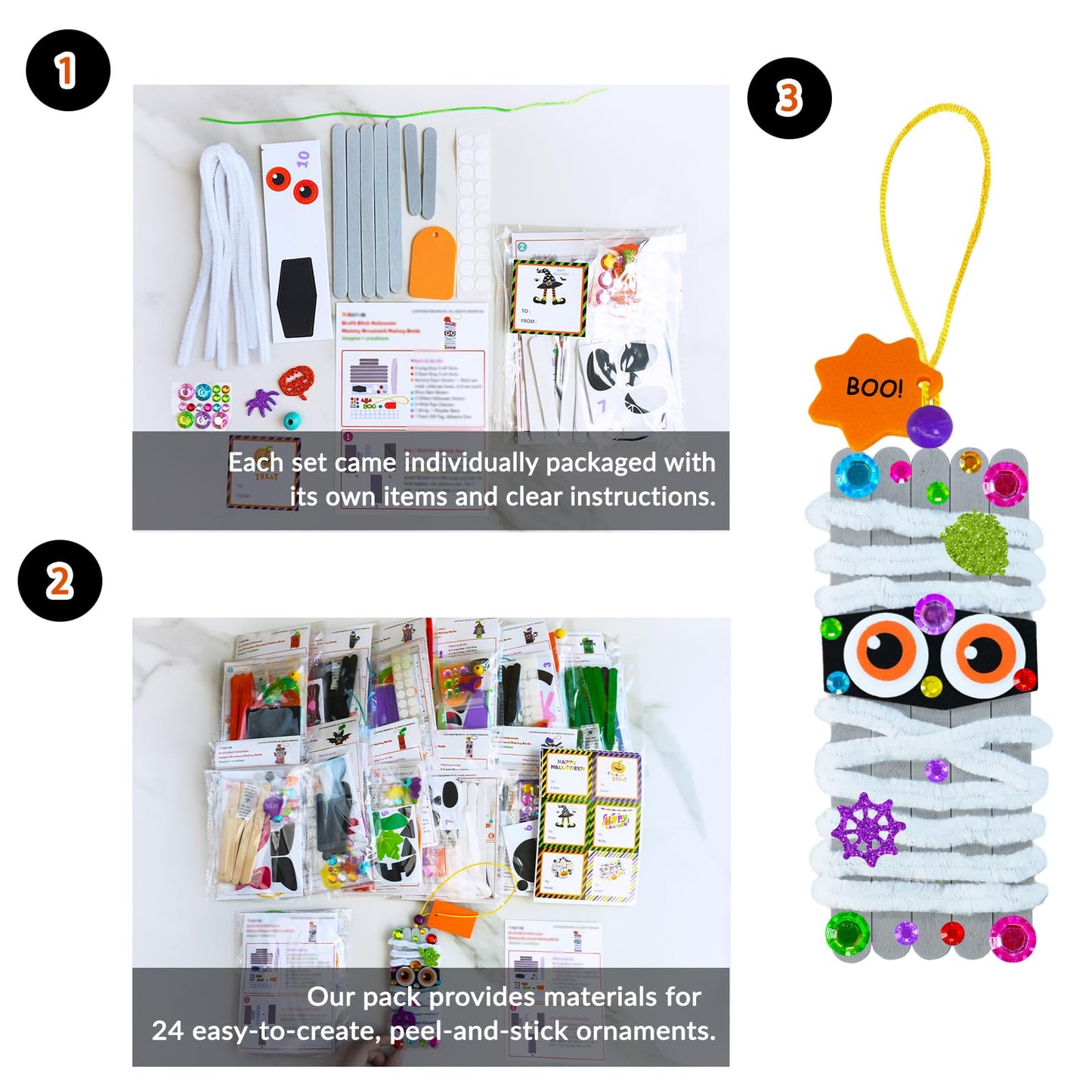 Winlyn 24 Sets Halloween Crafts Kits Fall Crafts DIY Craft Stick Halloween Ornaments Decorations Art Set Jack-O’-Lantern Ghost Foam Stickers Arts and Crafts for Kids Classroom Activities Party Favors