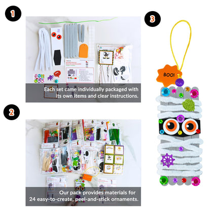 Winlyn 24 Sets Halloween Crafts Kits Fall Crafts DIY Craft Stick Halloween Ornaments Decorations Art Set Jack-O’-Lantern Ghost Foam Stickers Arts and Crafts for Kids Classroom Activities Party Favors