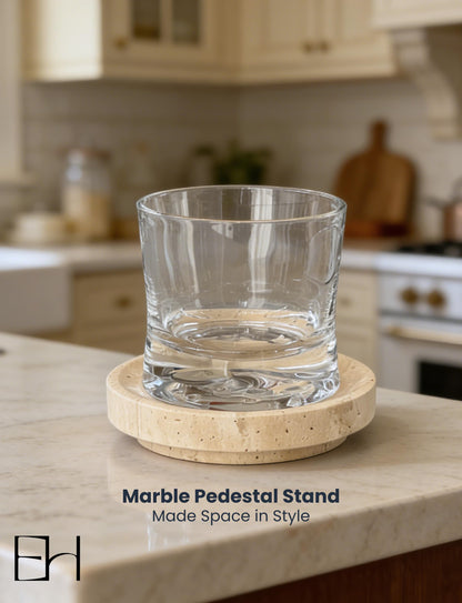 Marble Soap Dish, Pedestal Round Soap Holder for Shower, Stone Soap Tray for Bathroom Kitchen Counter Sink, Bar Soap Saver & Vanity Organizer (Beige Travertine)