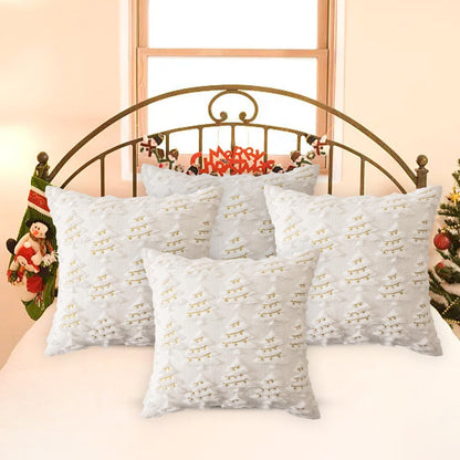 4 Pcs Christmas Throw Pillow Covers 18x18, Soft Faux Fur Pillow Cases Holiday Decorations, Fluffy Plush Accent Couch Cushion Case for Festivals Winter Sofa Living Room Home Decor(White Tree)
