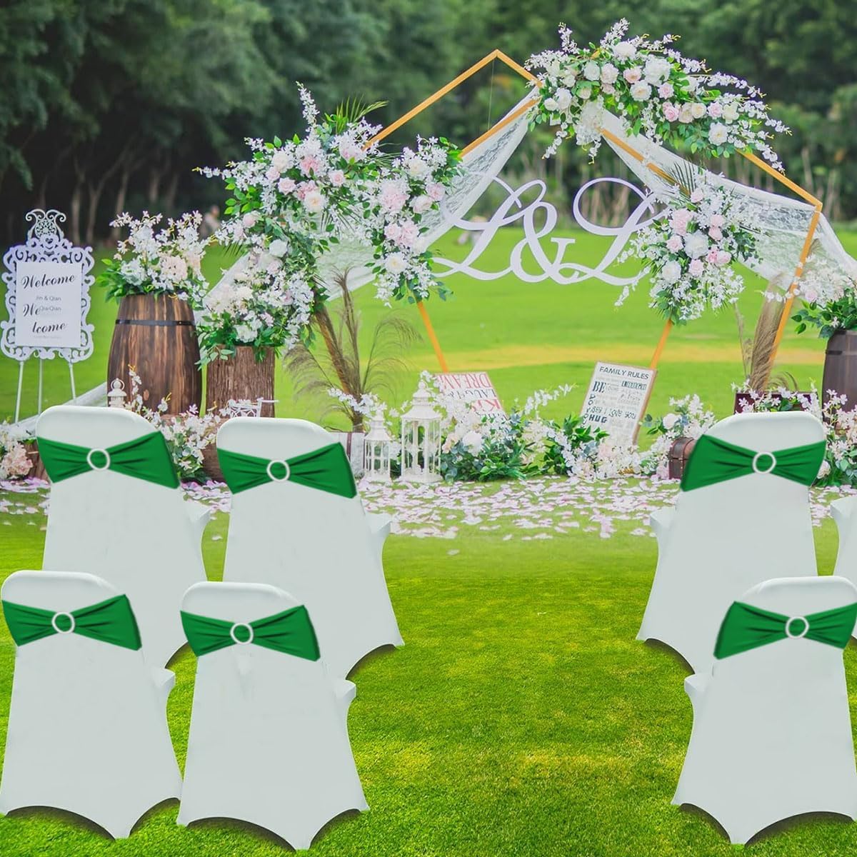 Tvoip 10PCS Chair Cover Stretch Band with Buckle Slider Sashes Bow Wedding Banquet Chair Decoration (Green)