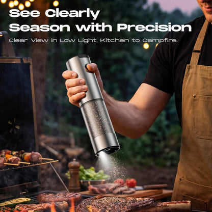 Electric Salt and Pepper Grinder Set, Battery Automatic Salt and Pepper Shaker with Adjustable Coarseness, Large Capacity Pepper Mill with LED Kitchen Appliances(Battery-Stainless Steel)