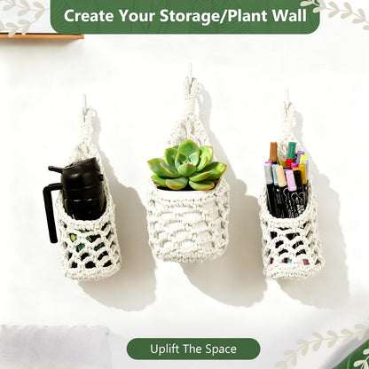 HOREAKHJ Macrame Wall Plant Hanger, Hanging Planter Basket Holder, Wall Planters for Indoor Plants, for Up to 4 Inch Pot (Ivory, 4-Inch)