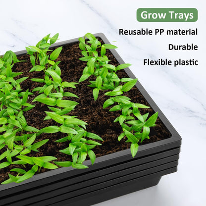 RooTrimmer 1020 Flat Seed Starter Trays 10 Pack, Plastic Nursery Pots Trays & Seeds Potting Plants Tray, Durable Carrying Seedling Starting Tray for Planting (Black)