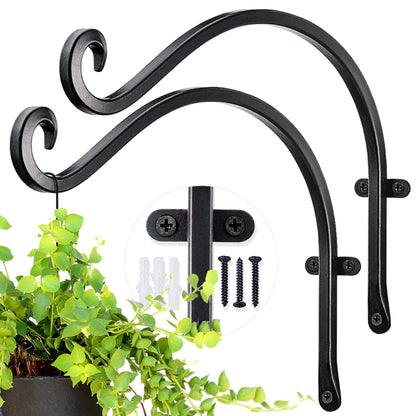 AJART Heavy-Duty Plant Hanger Outdoor - Can Hold 50 Lbs Plant Basket or Large Bird Feeder - 12 Inch Solid Iron Windproof, Rustproof Wall Hooks - with Triangular Stability - 2 Pieces
