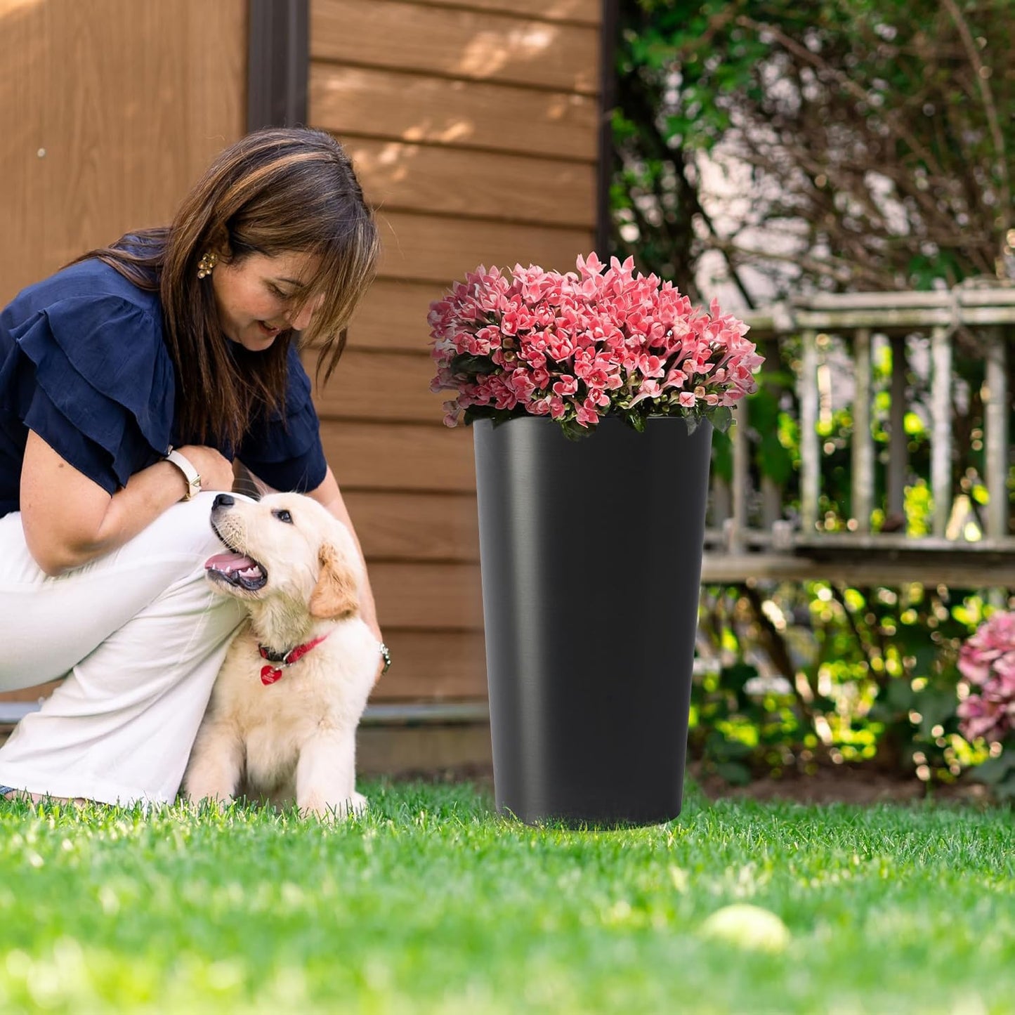 JLXMROSE 2 Pack Tall 21.7 in Planters for Outdoor Plants, Modern Tall Square Planter Box, Indoor/Outdoor Porch Patio Flower Pot, Modern Big Tapered Matte Tree Flower Pot for Garden (Black)