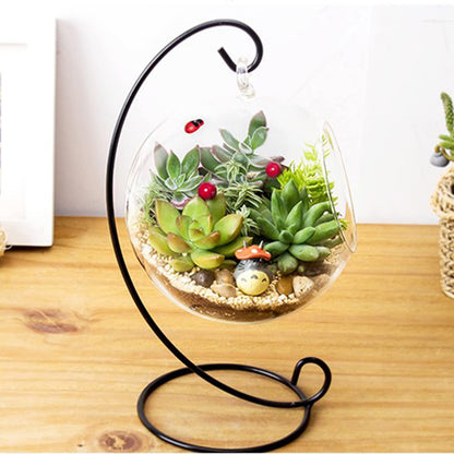 Hanging Glass Terrarium with Iron Stand, 4.7 Inch Ball Shape Planter for Succulents & Air Plants, Borosilicate Glass Planter for Indoor Plants, Hanging Terrarium Bowl for Home Desk Office Decor