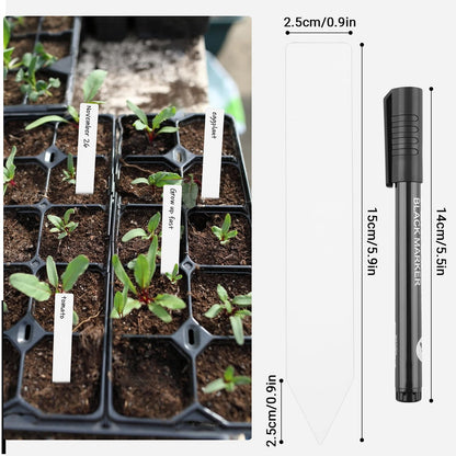 GREANER Window Boxes Planters with 100PCS 6inch White Plant Label, 3PCS 16x3.8 Inch Large Herb Planters with Tray, Indoor Succulent Cactus Flowers Vegetable Plastic Rectangle Pots for Balcony, Office,