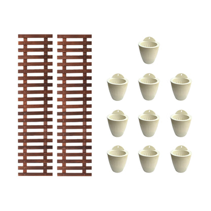 ShopLaLa Bundle - 2 Pack Wooden Wall Planter + 10 Pack, 4 Inch Self Watering Plastic Planters White Plant Holder, Modern Hydroponic Wall Pot Vertical System for Living Plant, Garden