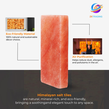 ZK Pack of 20 Himalayan Salt Tiles 8"x4"x1" – Natural Pink Salt Bricks for Sauna Walls, Salt Blocks of 2.5 lbs for Spa Rooms, Backlit Salt Walls & DIY Wellness Décor