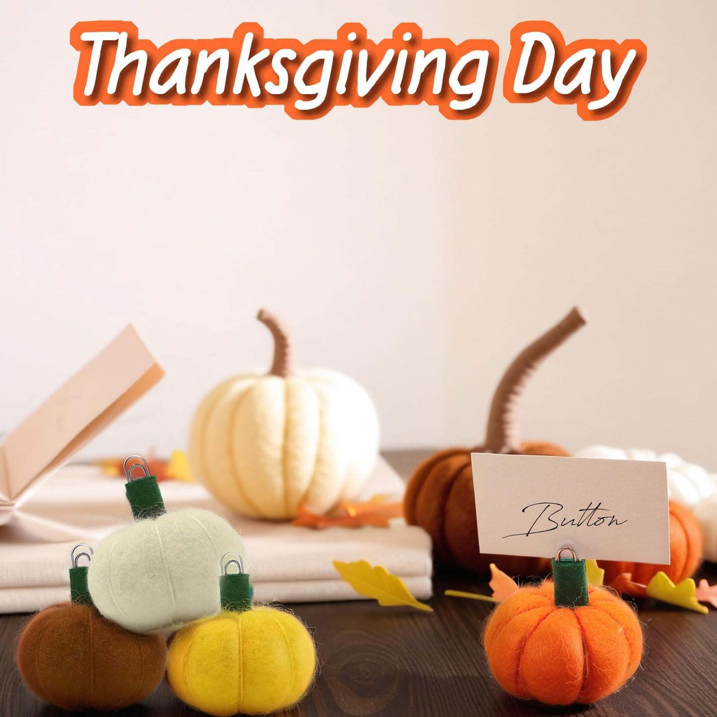 Groodo 8 Pieces Fall Decor Felt Pumpkin Place Card Holder, Thanksgiving Fall Name Card Holder Perfect for Thanksgiving Table Decor, Fall Themed Weddings, Bridal Brunches