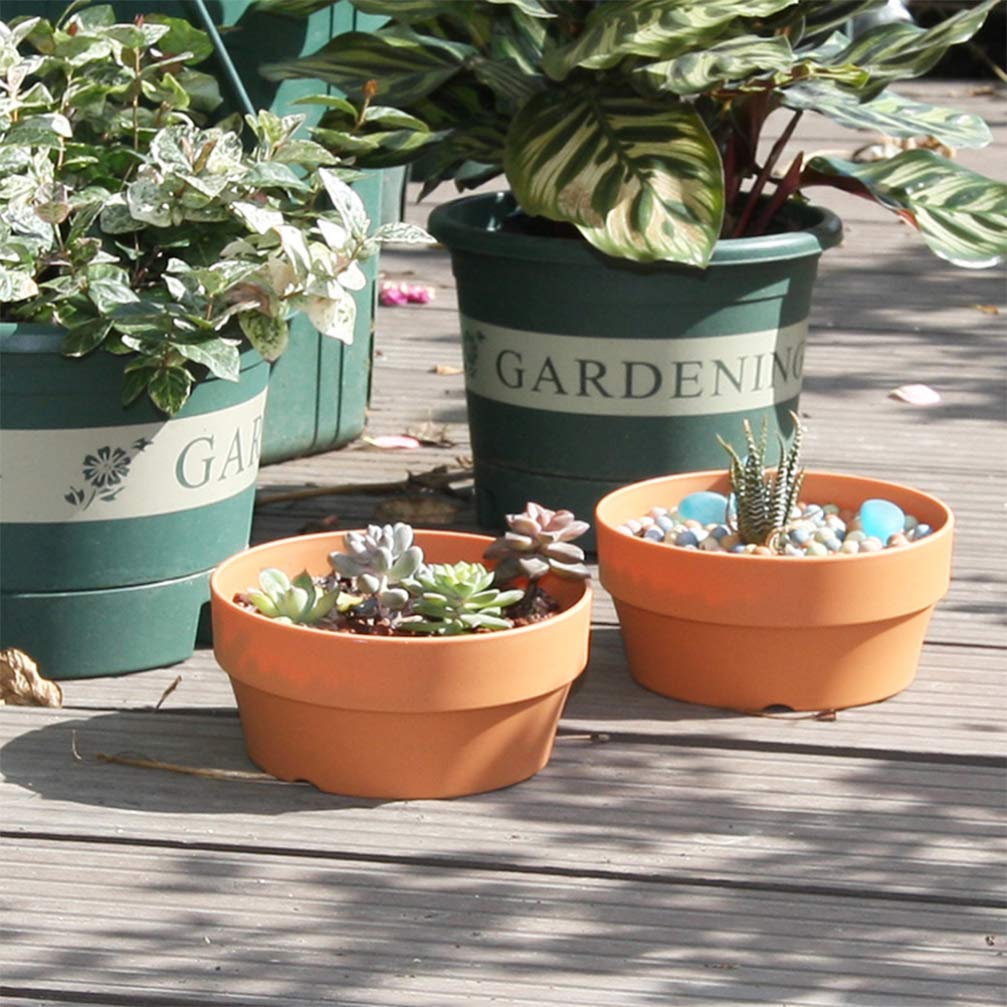 Happyyami 6Pcs Orange Imitation Clay Flower Pots Set Japanese Round Plastic Planters with Drainage Holes for Succulents Indoor and Outdoor Garden Use