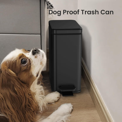 Cesun Bathroom Trash Can with Lid, 2.6 Gallon Small Black Bathroom Garbage Can Soft Close, Stainless Steel Waste Basket with Step Pedal for Bedroom, Laundry Room, Living Room, Home Office, Toilet, RV