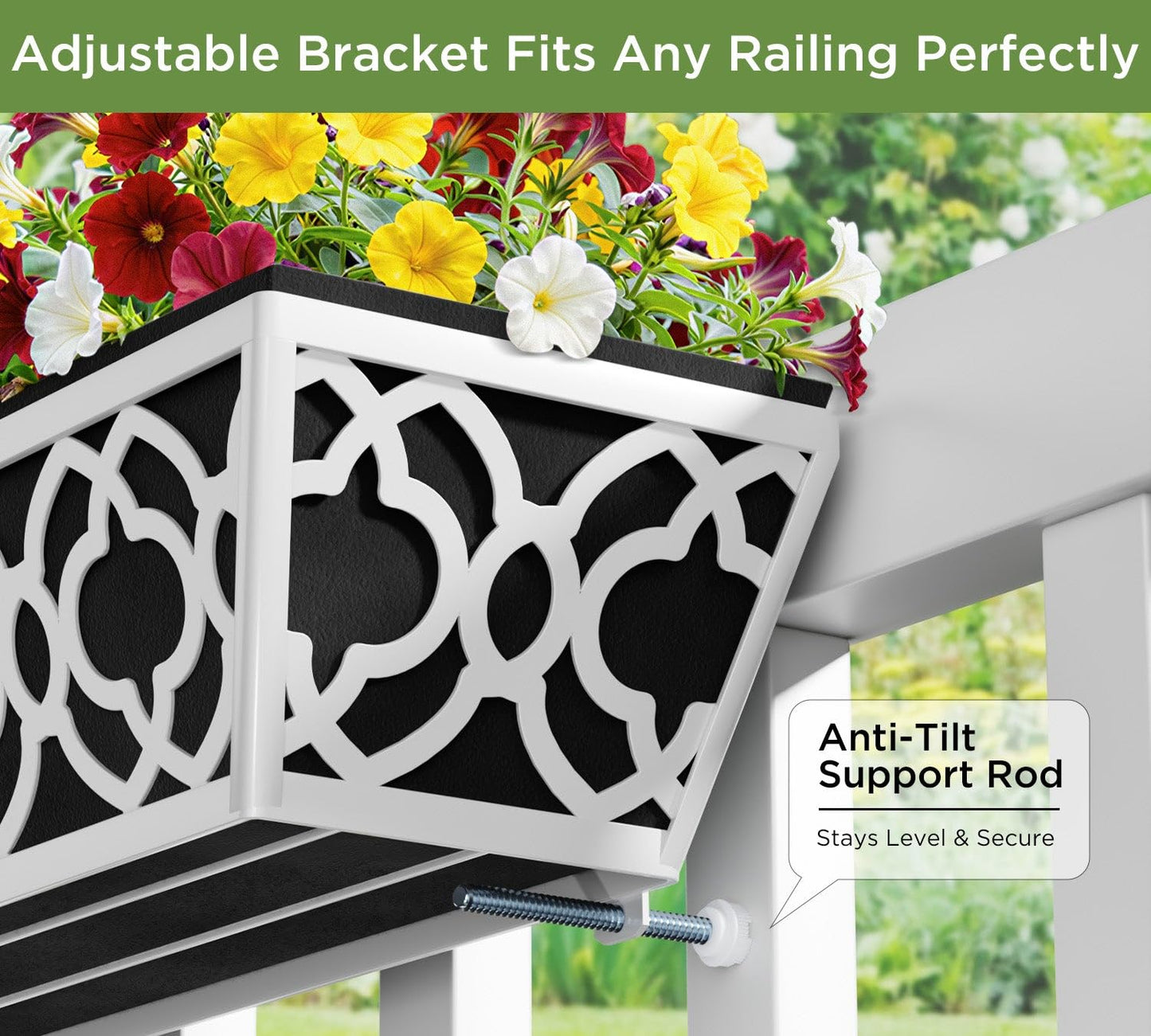 LAWYAMAI 4 Pack 30 Inch Railing Planter Boxes with Adjustable Brackets & Non-Woven Liner, Deck Window Hanging Flower Box for Balcony, Fence, Patio, Outdoor Garden, Gray