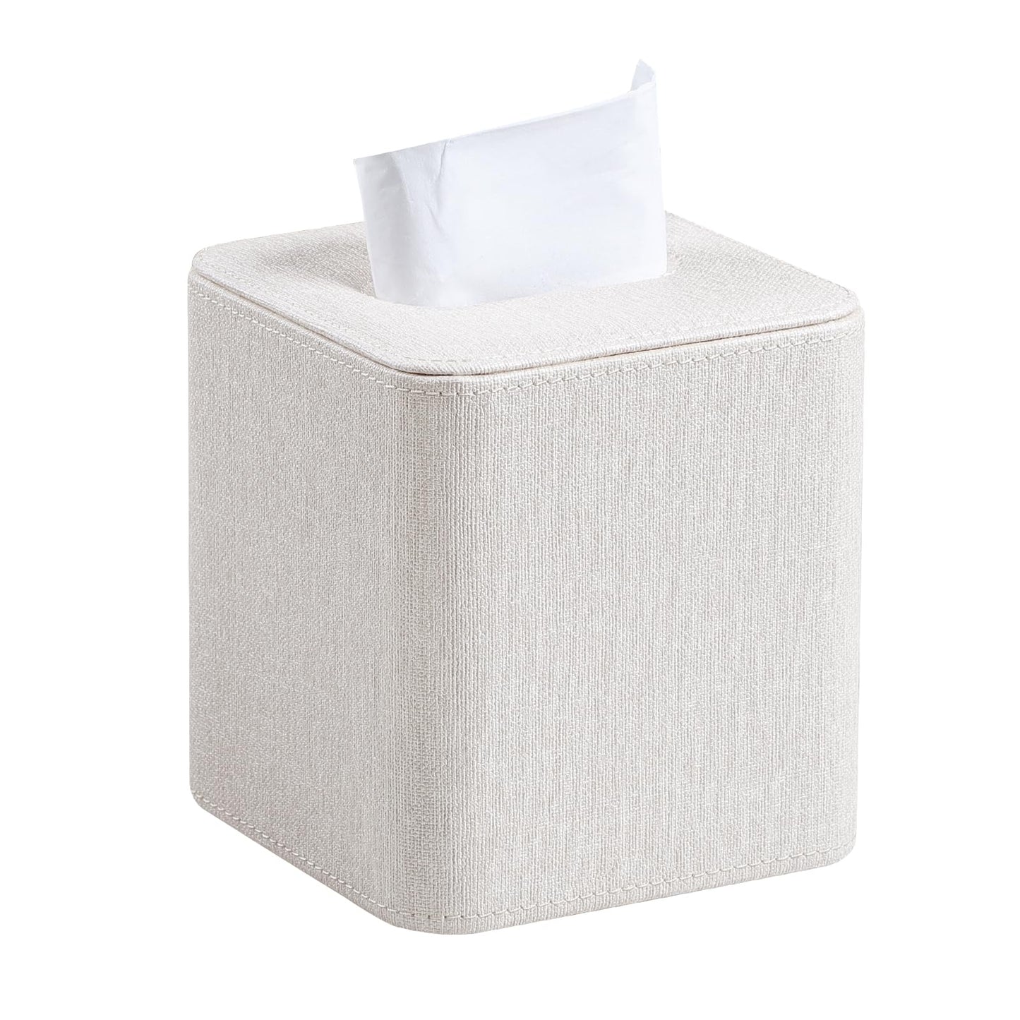 Cretkhp Square Linen Tissue Box Cover with Magnetic Closure, Modern PU Leather Tissue Box Holder for Bathroom Vanity NightStands Bedroom Office Desk, Stylish Cube Tissue Holder
