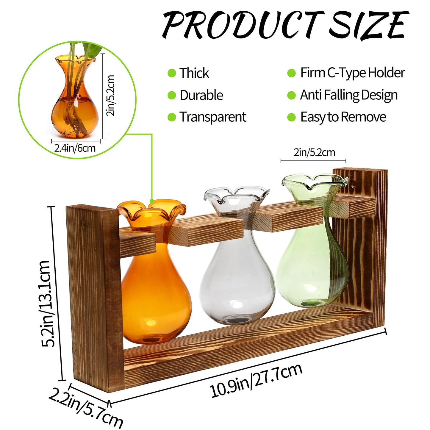 Plant Propagation Station Plant Terrarium Unique Birthday Gifts for Women Home Office Decor Planter with Wooden Stand - 3 Bulb Glass Vase