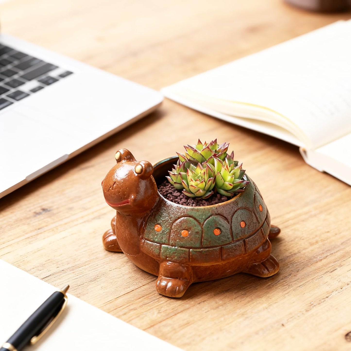 LLYSTTDS Turtle Plant Pot Animal Garden Pots Ceramics Succulent Planter Tabletop Decorations for Home Office Desk Mini Ornament（Does not Contain Plants）