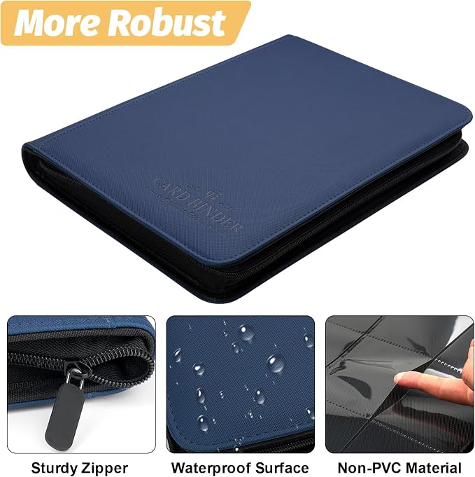 9 Pockets Card Binder,Premium Zip Trading Card Binder,540 Double Sided Pocket PU Collection Binder, Collector Album, Card Folder for MTG, TCG, Business Cards.(Blue)