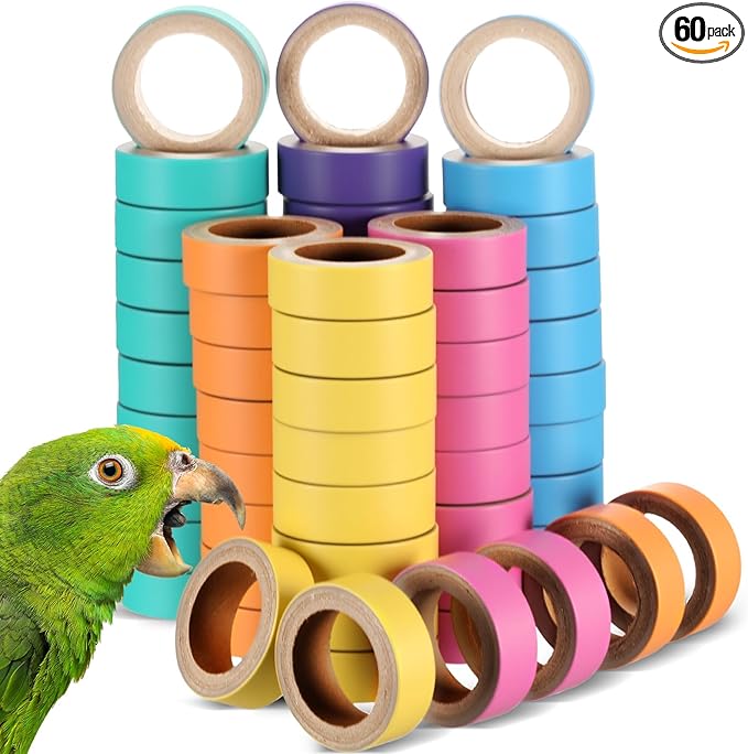 Skyygemm 60 Pcs Parrot Toys Bagels Bird Toys, Durable Cardboard for Bird Toy Bagels Chewing Shredding Foraging Foot for Medium Large Parrot, Macaw, African Greys Cockatoos Eclectus Senegal