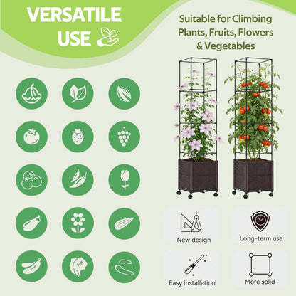 Jesosia Raised Garden Bed Planter Box with Tomato Cage - Self-Watering Tomato Planters with Trellis for Climbing Plants Outdoor - Vertical Gardening Tomatoes Pot with Trellis Wheels for Vegetable Vine