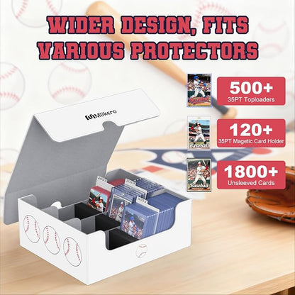 Mlikero Baseball Card Storage Box, Trading Card Storage Box Oversized Fits Toploaders, Magnetic Closure Sports Card Case for Baseball Cards (Holds 500+ Toploaders)