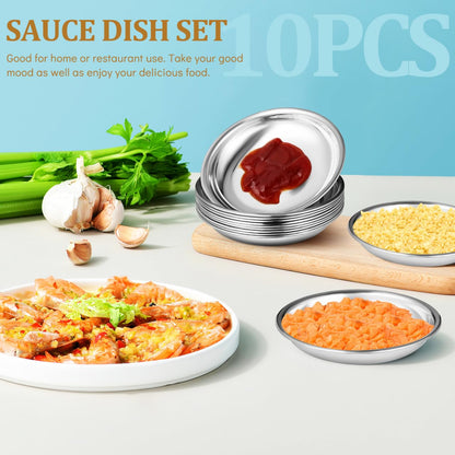 Sosoport 10Pcs Stainless Steel Small Plates 3.93 Inch Round Sauce Dishes for Condiments Mustard Appetizer Bowls Ideal for Home Kitchen Dining Entertaining