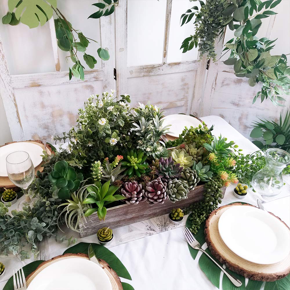 1 Pcs Wood Planter Box Rectangle Whitewashed Wooden Rectangular Planter Decorative Rustic Wooden Box with Inner Plastic Box - 17.3" L x 7.8" W x 3" H Floral Natural Centerpieces Rustic Wedding Decor