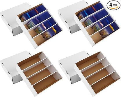 4 Pack Sports Card Boxes 3120 Count Cardboard Card Storage Box White Bulk Card Storage Baseball Card Boxes with 10 Dividers Sports Cards Storage Box for Card Game Baseball Card Storage Boxes