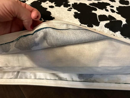 Natural Cotton Canvas Dog Bed – Raw Cotton Filled Pet Cushion Insert, Breathable Eco-Friendly Dog Mattress, Durable Washable Cover with Zipper (Cow Print Black White, Large 48"x30"x5")