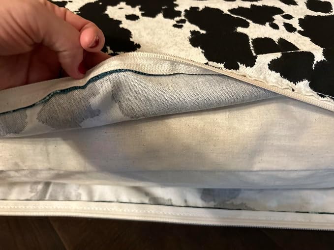 Natural Cotton Canvas Dog Bed – Raw Cotton Filled Pet Cushion Insert, Breathable Eco-Friendly Dog Mattress, Durable Washable Cover with Zipper (Cow Print Black White, Medium 42"x29"x4")