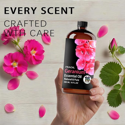 Geranium Essential Oil, Geranium Oil 16 Fl Oz 480 ML for Diffuser Humidifier Yoga Cleaning DIY Candle Soap Making Perfume Gift for Women Essential Oils FRAOIL (Geranium 16 Fl Oz (Pack of 1))