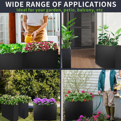 Megawodar Metal Tall Long Planter Box Large Rectangular Planter Flower Pot with Drainage Holes for Indoor Outdoor Deck Porch Garden Home Patio Front Door (Black, 36" L x 10" W x 28" H)