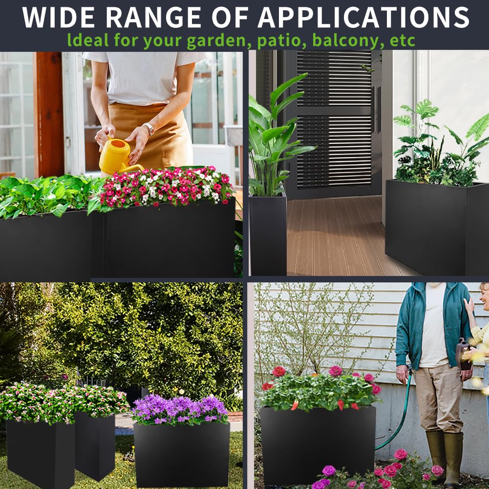 Megawodar Metal Tall Long Planter Box Large Rectangular Planter Flower Pot with Drainage Holes for Indoor Outdoor Deck Porch Garden Home Patio Front Door (Black, 36" L x 11" W x 32" H)